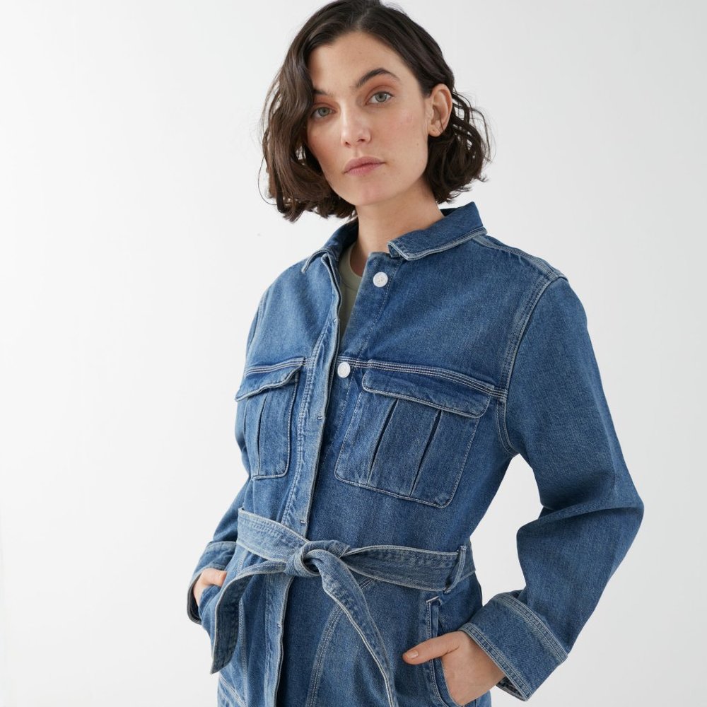 & Other Stories Belted Oversized Denim Jacket